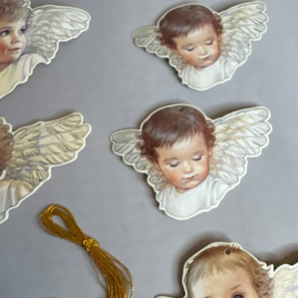Vintage 1983 B Shackman Kathy Lawrence 12 Angel Gift Tags Cards with Gold Tassel